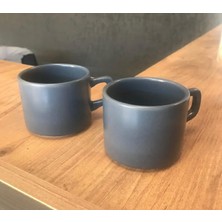 Keramika 8 cm Stackable Çay Fincanı Mat Mavi 2 Li