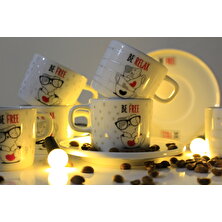 Birsev Be Free/Relax Kedi Tasarımlı 6'lı Porselen Kahve Fincan Takımı
