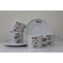 Birsev Be Free/Relax Kedi Tasarımlı 6'lı Porselen Kahve Fincan Takımı