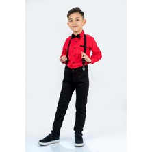 Mnk Baby & Kids Kırmızı Baskılı Oxford Erkek Çocuk Takım MNK047910 Özel Olay İçin Şık Kombin