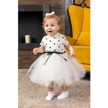 Mnk Baby & Kids Kız Puantiyeli Tütülü Kısa Kol Günlük Elbise MNK0480