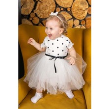 Mnk Baby & Kids Kız Puantiyeli Tütülü Kısa Kol Günlük Elbise MNK0480