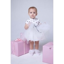 Mnk Baby & Kids Kız Puantiyeli Tütülü Kısa Kol Günlük Elbise MNK0480