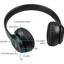 teknosepetim Kablosuz Bluetooth Kulaklık P47 Aux Hafıza Card Girişli Kulak Üstü Kulaklık