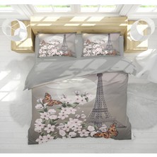 Erays Home Paris Eyfel Flowers 3D Çift Kişilik Nevresim Takımı