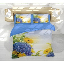 Erays Home Sarı ve Mavi Buket 3D Çift Kişilik Nevresim Takımı