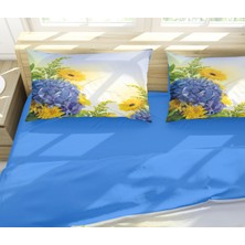 Erays Home Sarı ve Mavi Buket 3D Çift Kişilik Nevresim Takımı