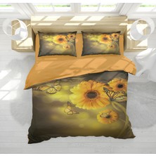 Erays Home Sarı Çiçek Kelebek Temalı 3D Çift Kişilik Nevresim Takımı