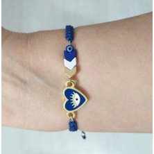 Funny Takı Lacivert Beyaz Mineli Kalp Göz Şeklinde Hematit Taşlı Minik Nazar Boncuklu Bileklik