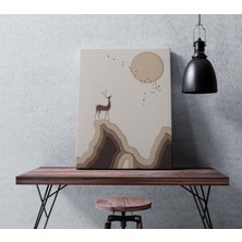 Doğal Tercih Dağın Tepesinde Yalnız Geyik Dekoratif Dikey Kanvas Tablo