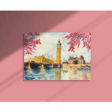 Doğal Tercih Thames Nehri Big Ben Saat Kulesi Dekoratif Yatay Kanvas Tablo