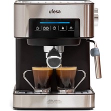 Ufesa - Öğütülmüş Kahve Veya Kapsüller ve Kapuçinolar Için Espresso Makinesi, Dokunmatik Ekran, Ayarlanabilir Buharlaştırıcı, Kahve Makinesi 20 Bar, 850W, 1,6 L, Paslanmaz Çelik, Siyah/gümüş