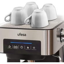 Ufesa - Öğütülmüş Kahve Veya Kapsüller ve Kapuçinolar Için Espresso Makinesi, Dokunmatik Ekran, Ayarlanabilir Buharlaştırıcı, Kahve Makinesi 20 Bar, 850W, 1,6 L, Paslanmaz Çelik, Siyah/gümüş