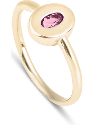 Kairos Jewelry 14 Ayar Altın Pembe Oval Turmalin Yüzük ALM001-T14G
