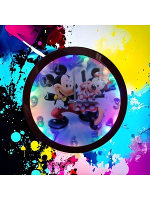 Bahat Ledli Işıklı Çocuk Odası Mickey Mouse Duvar Saati Aplik 35 cm Metal Kırmızı