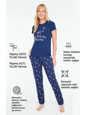 U.S. Polo Assn.  Kadın Lacivert Yuvarlak Yaka Pijama Takımı 16884