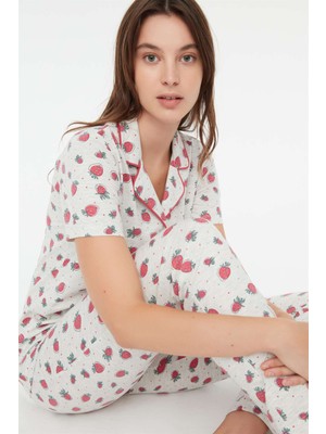 Mod Collection - Kadın Kar Melanj Boydan Patlı Pijama Takımı 3863