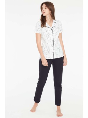 Mod Collection - Kadın Lacivert Boydan Patlı Pijama Takımı 3874