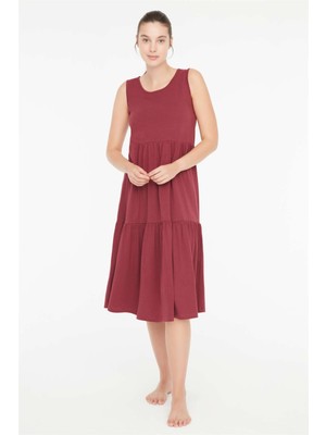 Mod Collection - Kadın Mürdüm Sıfır Kol Elbise