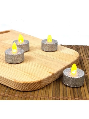 Binbir Reyon Binbirreyon Pilli Tealight Mum 4 Adetli Simli Parlak Gövde Titreyen Alevli Mum Piller Dahil 80 Saat MA057