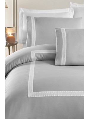 Silkarea Buckingham V.2 %100 Pamuk Saten King Size (XL/Battal) Çift Kişilik Nevresim Takımı - Gri Beyaz