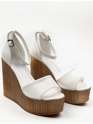 Preshley Kadın Verla Beyaz Tek Bant Yüksek Dolgu Taban Ayakkabı