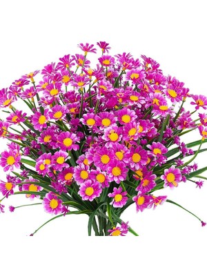 Nettenevime 6lı Set Yapay Çiçek Lila Papatya 7 Dallı Plastik Dekoratif Yapay Bitki
