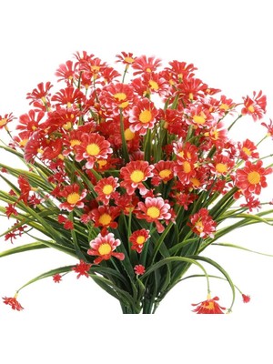 Nettenevime 6lı Set Yapay Çiçek Kırmızı Papatya 7 Dallı Plastik Dekoratif Yapay Bitki