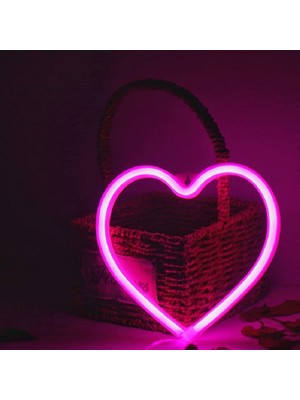 Kuzey Romantik Dekor Neon Pembe Kalpli LED Işık Decor Heart Pink LED Light Pilli LED Işık Pembe Neon LED Işık