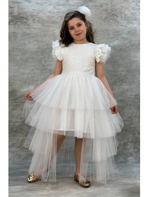 Tarz Çocuk Tütülü Kuyruklu Pul Payet Kız Çocuk Elbisesi