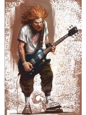 Hayat Poster Gitar Çalan Yaşlı Rockçı Retro Ahşap Poster