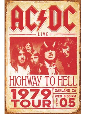 Hayat Poster Ac-Dc 1979 Konser Afişi Retro Ahşap Poster