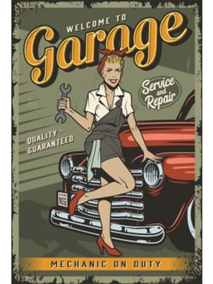 Hayat Poster Pin Up Klasik Araba Garajı Retro Ahşap Poster
