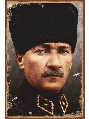 Hayat Poster Mustafa Kemal Atatürk Retro Ahşap Poster