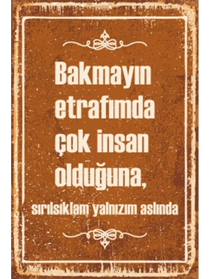 Hayat Poster Sırılsıklam Yalnızım Duvar Yazıları Retro Ahşap Poster