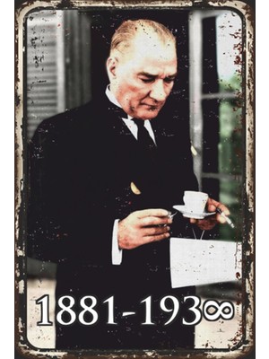 Hayat Poster Mustafa Kemal Atatürk Kahve Içerken Retro Ahşap Poster