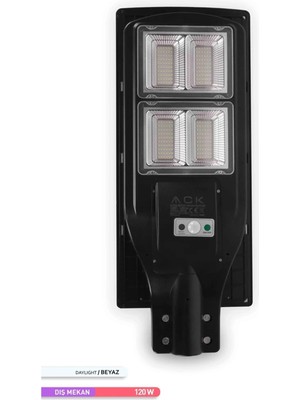 Ack 240 LED Li LED Solar Sokak Armatürü Siyah Kasa 6500K Beyaz Işık 3.2V 120W
