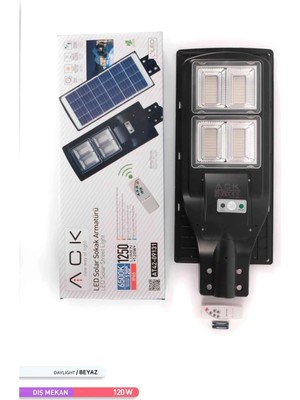 Ack 240 LED Li LED Solar Sokak Armatürü Siyah Kasa 6500K Beyaz Işık 3.2V 120W