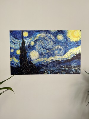 Akıllı Kağıt Çerçeve Görünümlü Tutunma Özellikli Van Gogh Yıldızlı Gece Tablosu 70 - 46 cm