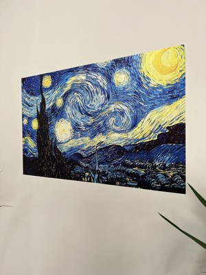 Akıllı Kağıt Çerçeve Görünümlü Tutunma Özellikli Van Gogh Yıldızlı Gece Tablosu 70 - 46 cm