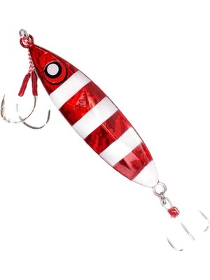 Profisher Lazer Metal Demir Plaka Kan Oluklu Tüy Deniz Gövde 2 Kanca ve Kuyrukta 3 Iğneli Keskin Kanca Kırmızı