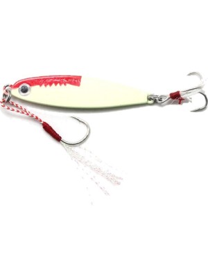 Profisher Metal Demir Plaka Tüy Deniz Gövde 1 Kanca ve Kuyrukta 3 Iğneli Keskin Kanca 15G Kırmızı Beyaz