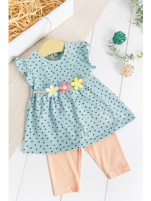 Babymod Puantiye Desenli Çiçekli 2'li Yazlık Kız Çocuk Takım Çocuk Elbise10