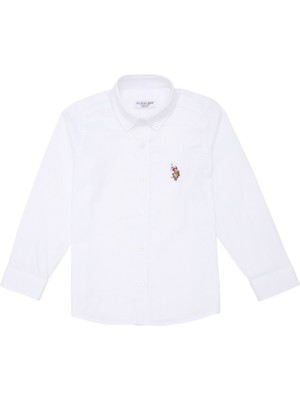 U.S. Polo Assn. Beyaz Erkek Çocuk Gömlek Düz Renk Kesim Kalıbı ile Şık Stil