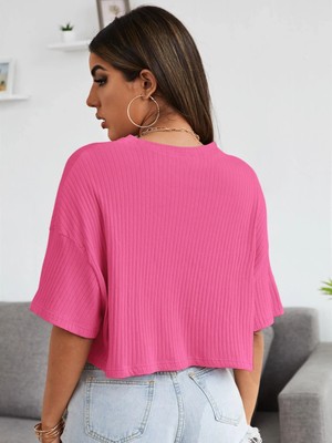 Trendseninle Kadın Oversize Penye Crop Bluz