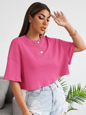 Trendseninle Kadın Oversize Penye Crop Bluz