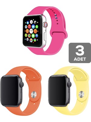 Mimtec Apple Watch 3 4 5 6 7 8 Se 38 40 41MM Kordon Kayış 3 Adet Set Bileklik Klasik Kaliteli Silikon