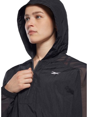 Reebok H51832 S Opaque Woven Jacket Kapüşonlu Normal Kalıp Düz Siyah Kadın Zip Ceket