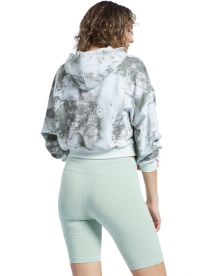 Reebok H58674 cl Cloud Splatter Fullzip Kapüşonlu Normal Kalıp Desenli Açık Yeşil Kadın Zip Ceket