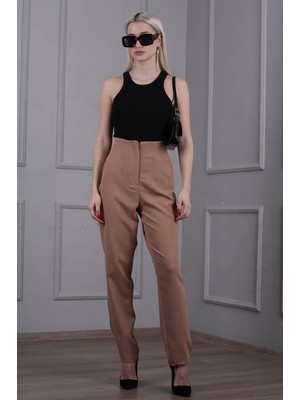 Madmext Bej Yüksel Bel Boru Paça Kadın Pantolon MG1667